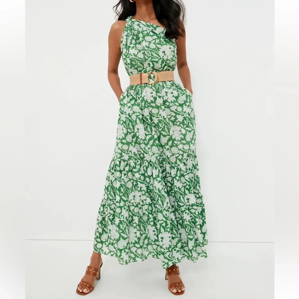 CHARINA SARTE Green Botanica One Shoulder Maxi Dress Tuckernuck Exclusive - Picture 3 of 8